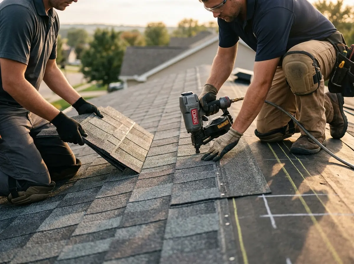 Professional roofer working on a residential roof in Woolwich